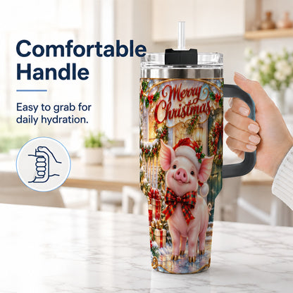 #pl[40oz|Black] Christmas Pig 40oz Tumbler, Holiday Tumbler, Stainless Steel Travel Cup