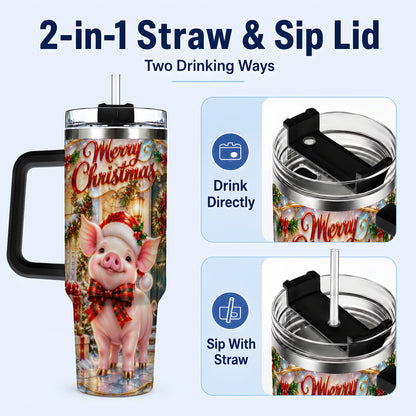 #pl[40oz|Black] Christmas Pig 40oz Tumbler, Holiday Tumbler, Stainless Steel Travel Cup