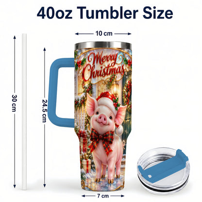 #pl[40oz|Blue] Christmas Pig 40oz Tumbler, Holiday Tumbler, Stainless Steel Travel Cup
