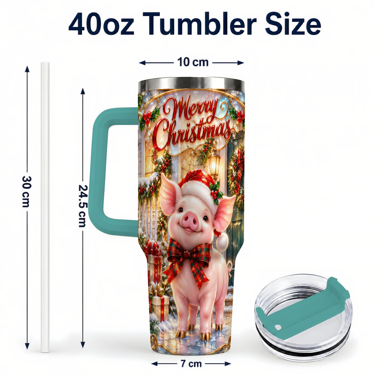 #pl[40oz|Green] Christmas Pig 40oz Tumbler, Holiday Tumbler, Stainless Steel Travel Cup