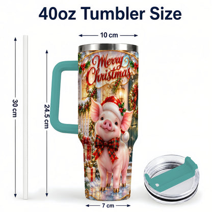 #pl[40oz|Green] Christmas Pig 40oz Tumbler, Holiday Tumbler, Stainless Steel Travel Cup