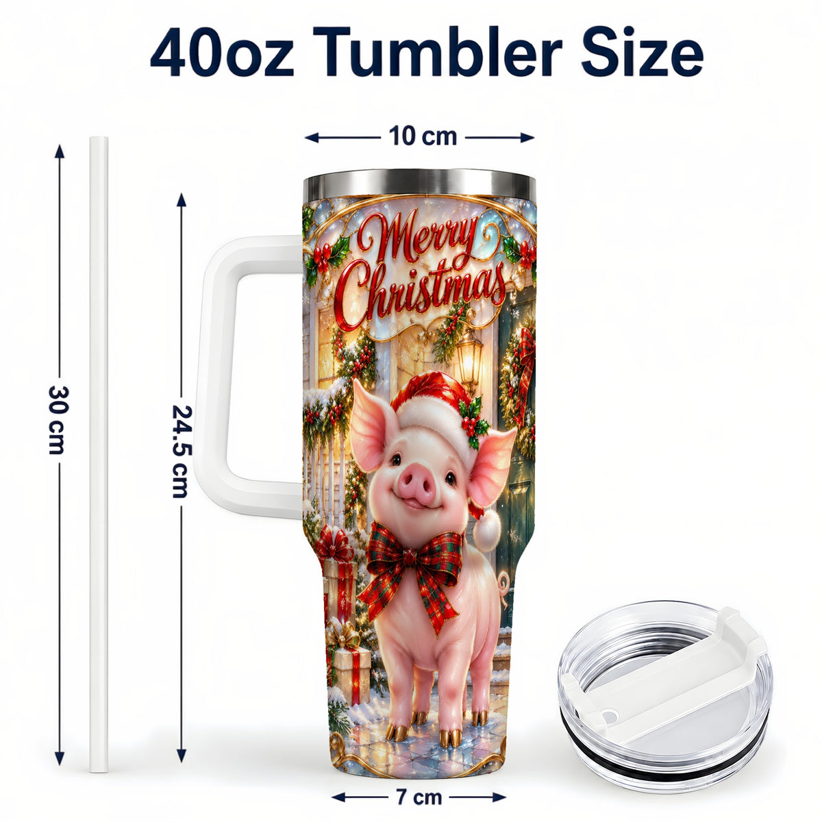 #pl[40oz|White] Christmas Pig 40oz Tumbler, Holiday Tumbler, Stainless Steel Travel Cup