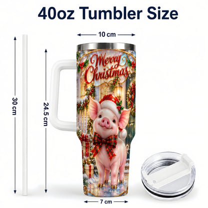 #pl[40oz|White] Christmas Pig 40oz Tumbler, Holiday Tumbler, Stainless Steel Travel Cup