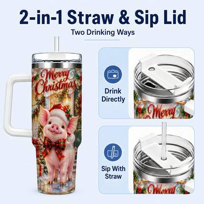 #pl[40oz|White] Christmas Pig 40oz Tumbler, Holiday Tumbler, Stainless Steel Travel Cup