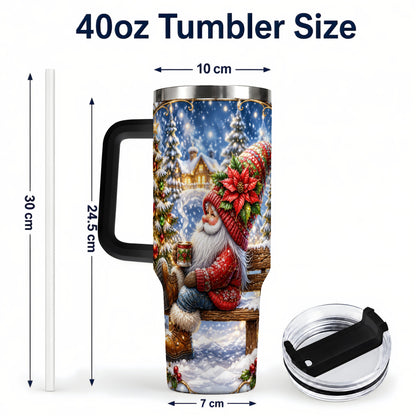 #pl[40oz|Black] Festive Santa 40oz Tumbler with Handle, Winter Stainless Steel Travel Cup
