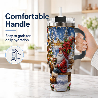 #pl[40oz|Black] Festive Santa 40oz Tumbler with Handle, Winter Stainless Steel Travel Cup