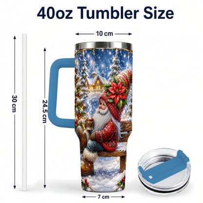 #pl[40oz|Blue] Festive Santa 40oz Tumbler with Handle, Winter Stainless Steel Travel Cup