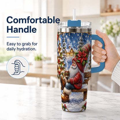 #pl[40oz|Blue] Festive Santa 40oz Tumbler with Handle, Winter Stainless Steel Travel Cup