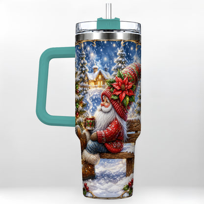 #pl[40oz|Green] Festive Santa 40oz Tumbler with Handle, Winter Stainless Steel Travel Cup