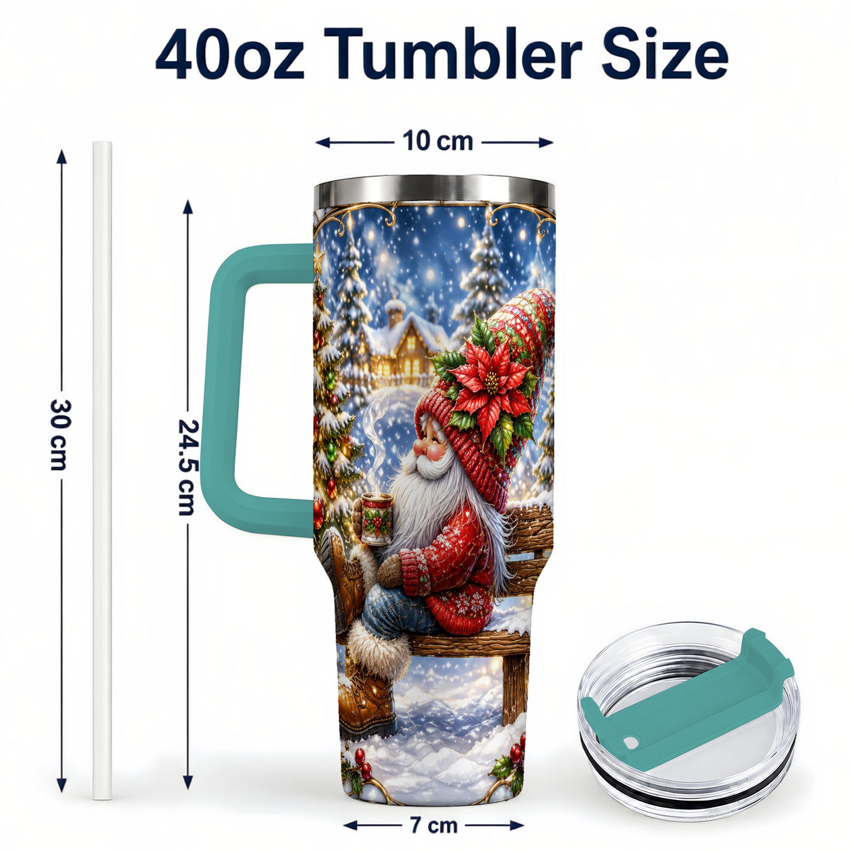 #pl[40oz|Green] Festive Santa 40oz Tumbler with Handle, Winter Stainless Steel Travel Cup