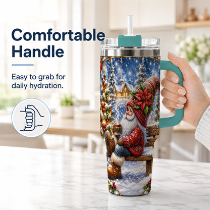 #pl[40oz|Green] Festive Santa 40oz Tumbler with Handle, Winter Stainless Steel Travel Cup