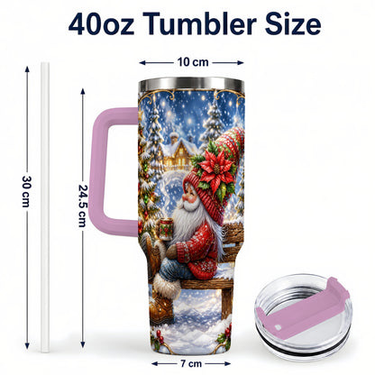 #pl[40oz|Pink] Festive Santa 40oz Tumbler with Handle, Winter Stainless Steel Travel Cup