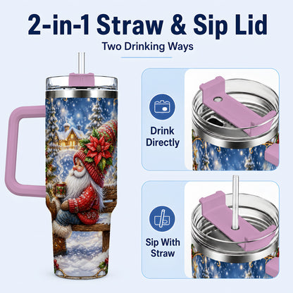 #pl[40oz|Pink] Festive Santa 40oz Tumbler with Handle, Winter Stainless Steel Travel Cup
