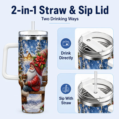 #pl[40oz|White] Festive Santa 40oz Tumbler with Handle, Winter Stainless Steel Travel Cup