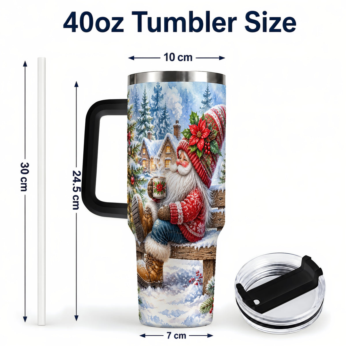 #pl[40oz|Black] Watercolor Santa 40oz Tumbler with Handle, Winter Steel Travel Cup