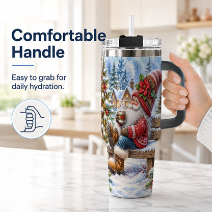 #pl[40oz|Black] Watercolor Santa 40oz Tumbler with Handle, Winter Steel Travel Cup
