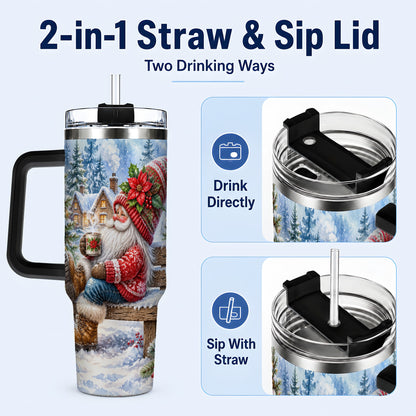 #pl[40oz|Black] Watercolor Santa 40oz Tumbler with Handle, Winter Steel Travel Cup