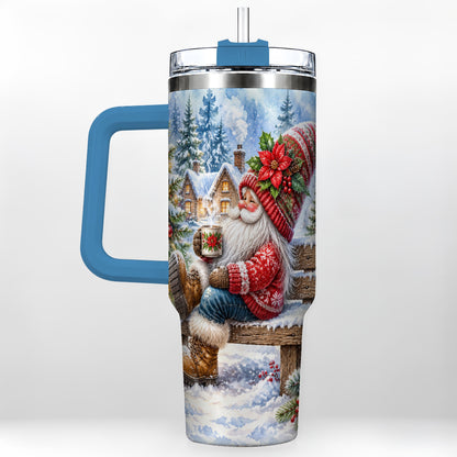 #pl[40oz|Blue] Watercolor Santa 40oz Tumbler with Handle, Winter Steel Travel Cup