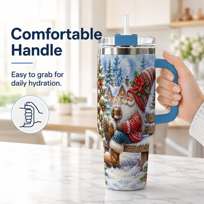 #pl[40oz|Blue] Watercolor Santa 40oz Tumbler with Handle, Winter Steel Travel Cup