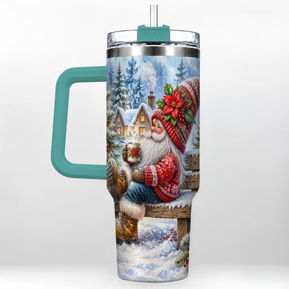 #pl[40oz|Green] Watercolor Santa 40oz Tumbler with Handle, Winter Steel Travel Cup