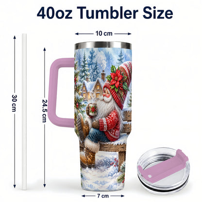 #pl[40oz|Pink] Watercolor Santa 40oz Tumbler with Handle, Winter Steel Travel Cup