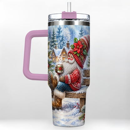 #pl[40oz|Pink] Watercolor Santa 40oz Tumbler with Handle, Winter Steel Travel Cup