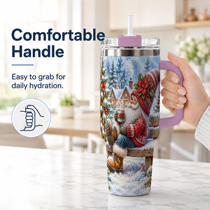 #pl[40oz|Pink] Watercolor Santa 40oz Tumbler with Handle, Winter Steel Travel Cup
