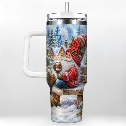#pl[40oz|White] Watercolor Santa 40oz Tumbler with Handle, Winter Steel Travel Cup