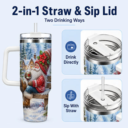 #pl[40oz|White] Watercolor Santa 40oz Tumbler with Handle, Winter Steel Travel Cup