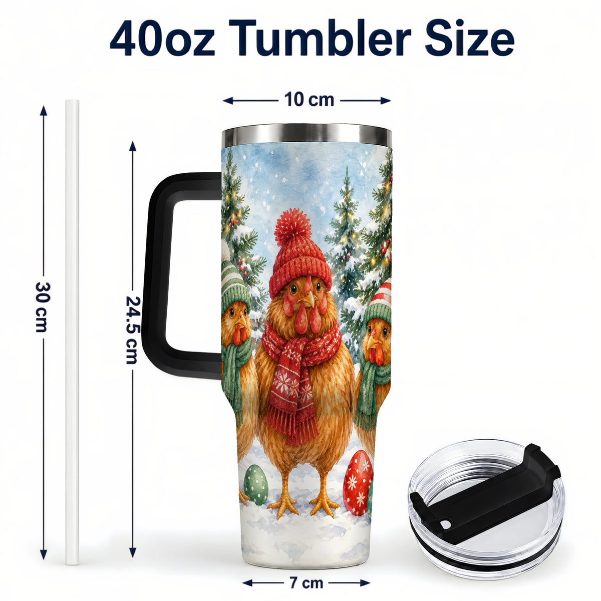 #pl[40oz|Black] Christmas Chicken 40oz Tumbler with Handle, Hen Stainless Steel Travel Cup
