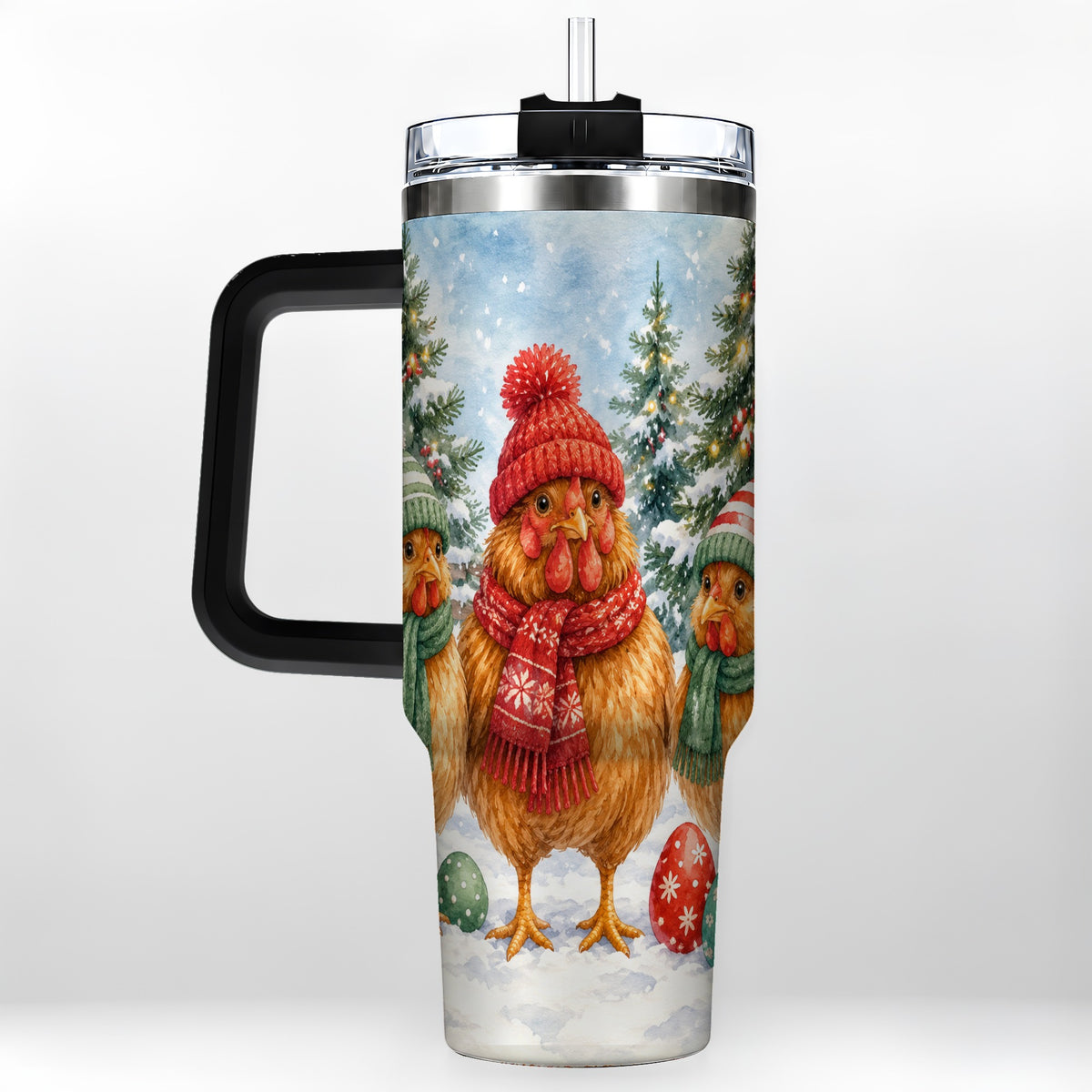 #pl[40oz|Black] Christmas Chicken 40oz Tumbler with Handle, Hen Stainless Steel Travel Cup
