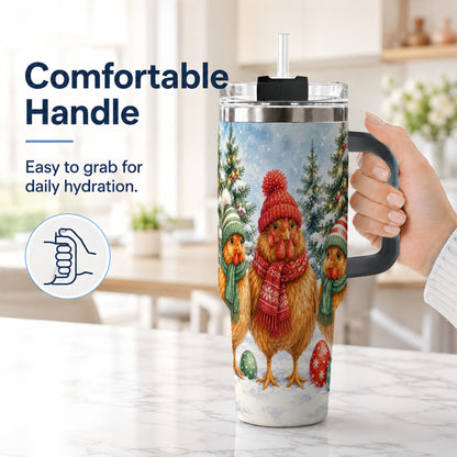 #pl[40oz|Black] Christmas Chicken 40oz Tumbler with Handle, Hen Stainless Steel Travel Cup
