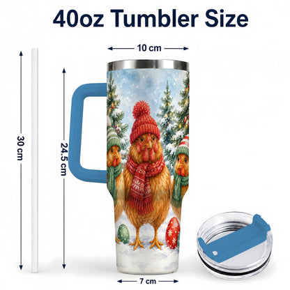 #pl[40oz|Blue] Christmas Chicken 40oz Tumbler with Handle, Hen Stainless Steel Travel Cup