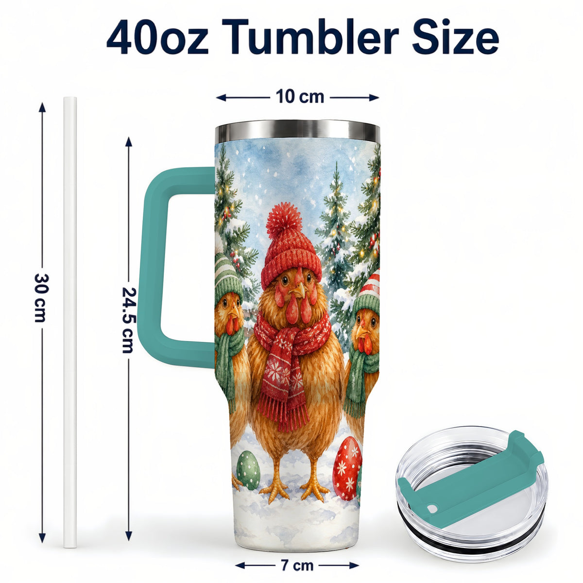 #pl[40oz|Green] Christmas Chicken 40oz Tumbler with Handle, Hen Stainless Steel Travel Cup