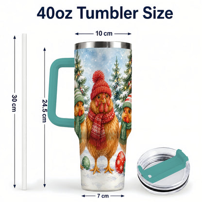 #pl[40oz|Green] Christmas Chicken 40oz Tumbler with Handle, Hen Stainless Steel Travel Cup