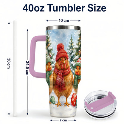 #pl[40oz|Pink] Christmas Chicken 40oz Tumbler with Handle, Hen Stainless Steel Travel Cup