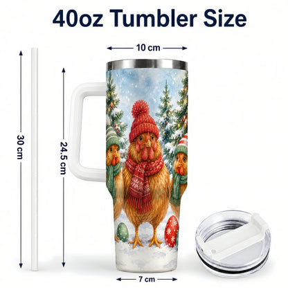 #pl[40oz|White] Christmas Chicken 40oz Tumbler with Handle, Hen Stainless Steel Travel Cup