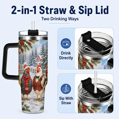 #pl[40oz|Black] Vintage Christmas Chicken 40oz Tumbler with Handle, Steel Travel Cup