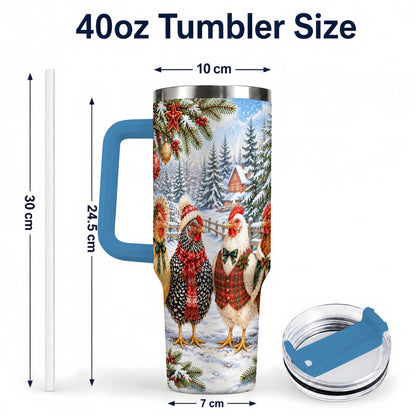 #pl[40oz|Blue] Vintage Christmas Chicken 40oz Tumbler with Handle, Steel Travel Cup