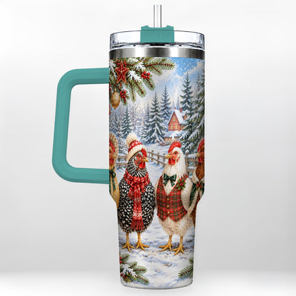 #pl[40oz|Green] Vintage Christmas Chicken 40oz Tumbler with Handle, Steel Travel Cup