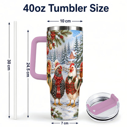 #pl[40oz|Pink] Vintage Christmas Chicken 40oz Tumbler with Handle, Steel Travel Cup