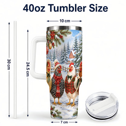 #pl[40oz|White] Vintage Christmas Chicken 40oz Tumbler with Handle, Steel Travel Cup