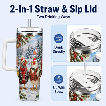 #pl[40oz|White] Vintage Christmas Chicken 40oz Tumbler with Handle, Steel Travel Cup