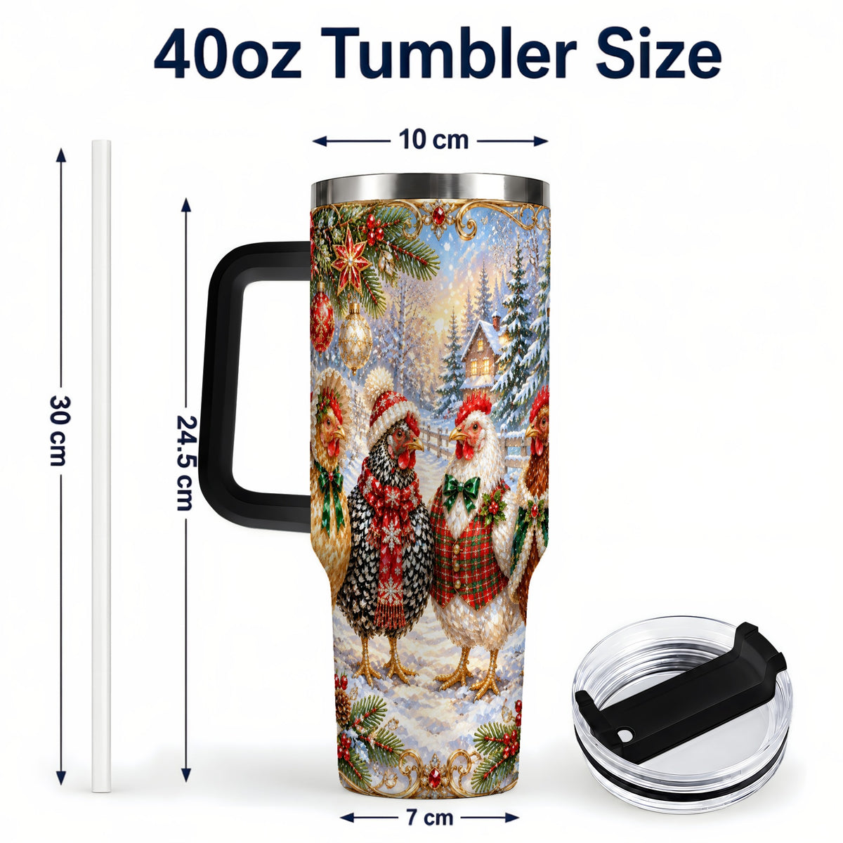 #pl[40oz|Black] Christmas Chicken 40oz Tumbler, Hen Stainless Steel Travel Cup
