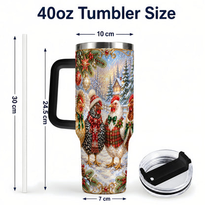 #pl[40oz|Black] Christmas Chicken 40oz Tumbler, Hen Stainless Steel Travel Cup