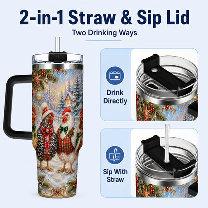 #pl[40oz|Black] Christmas Chicken 40oz Tumbler, Hen Stainless Steel Travel Cup