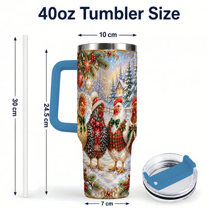 #pl[40oz|Blue] Christmas Chicken 40oz Tumbler, Hen Stainless Steel Travel Cup