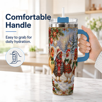 #pl[40oz|Blue] Christmas Chicken 40oz Tumbler, Hen Stainless Steel Travel Cup