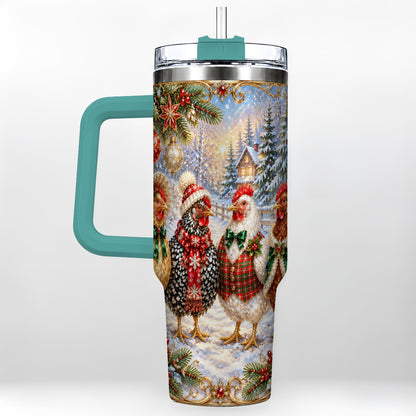 #pl[40oz|Green] Christmas Chicken 40oz Tumbler, Hen Stainless Steel Travel Cup