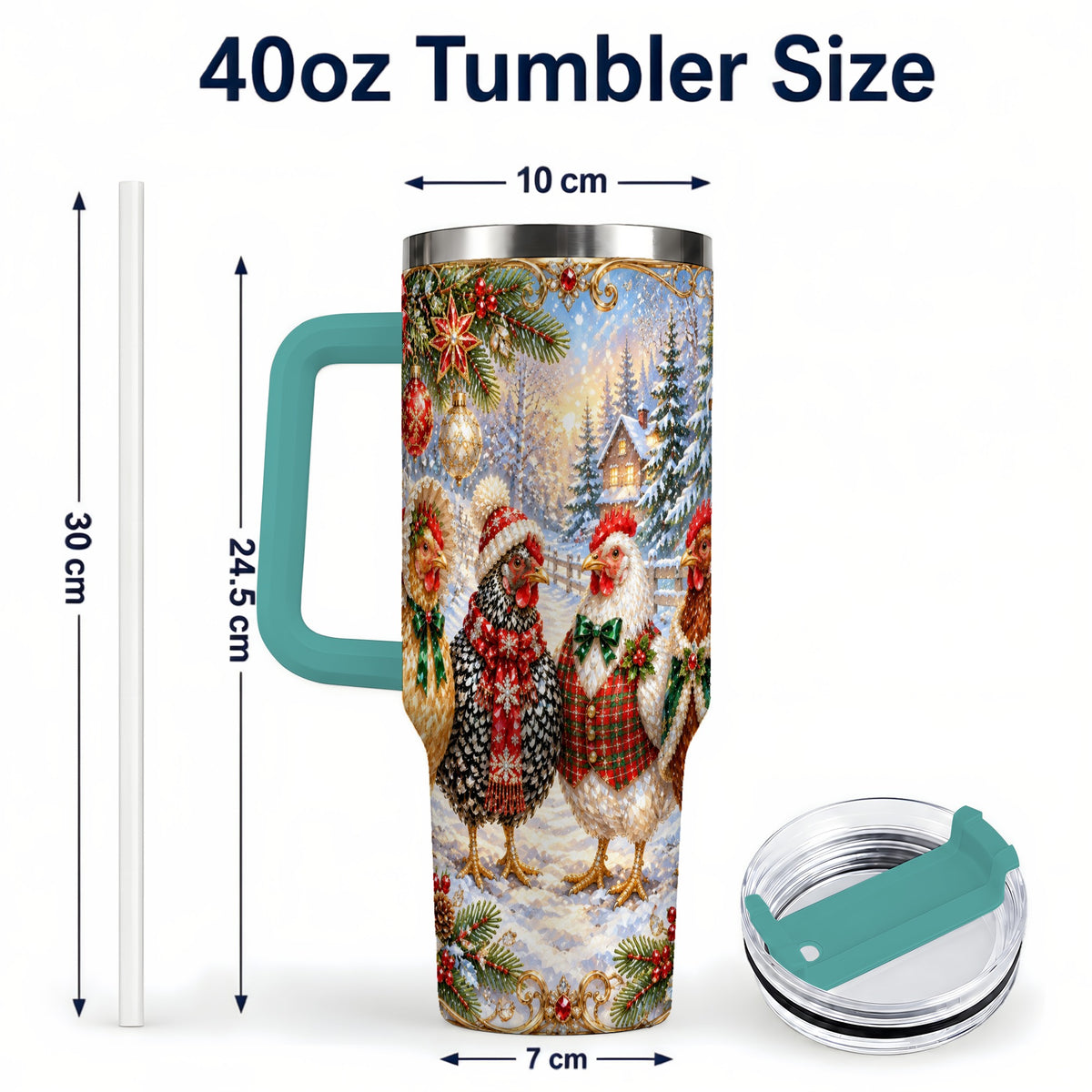 #pl[40oz|Green] Christmas Chicken 40oz Tumbler, Hen Stainless Steel Travel Cup